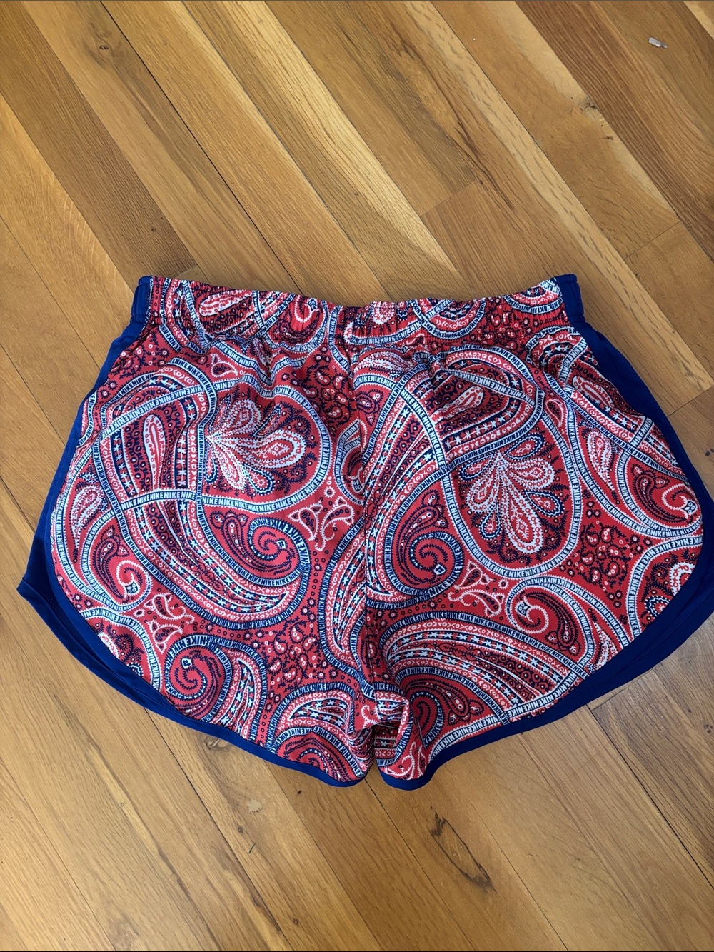 Nike Women's Red Paisley Athletic Shorts with Navy Trim